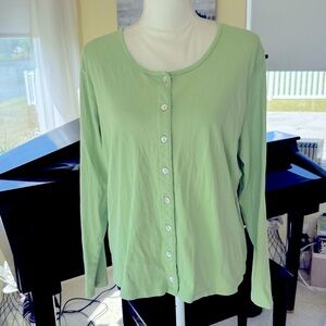 L L Bean woman's Supima Cotton pistachio green cotton button down sweater  XL